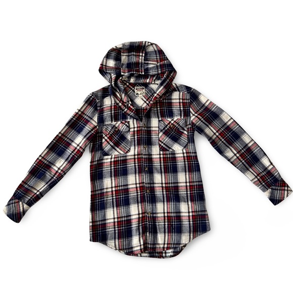 Women's TNA Boyfriend Fit Hooded Blue and Red Plaid XXS - Picture 14 of 16